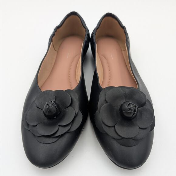Linea Paolo Floral Ballet Flats Slip-On Women's Leather Black Size US7.5M EU38 - Picture 2 of 11